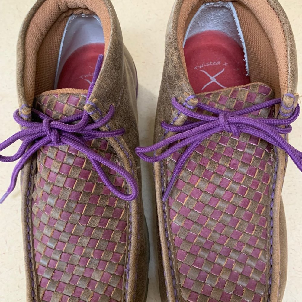 Twisted X Moccasins Purple and Brown Basket Weave Nearly New